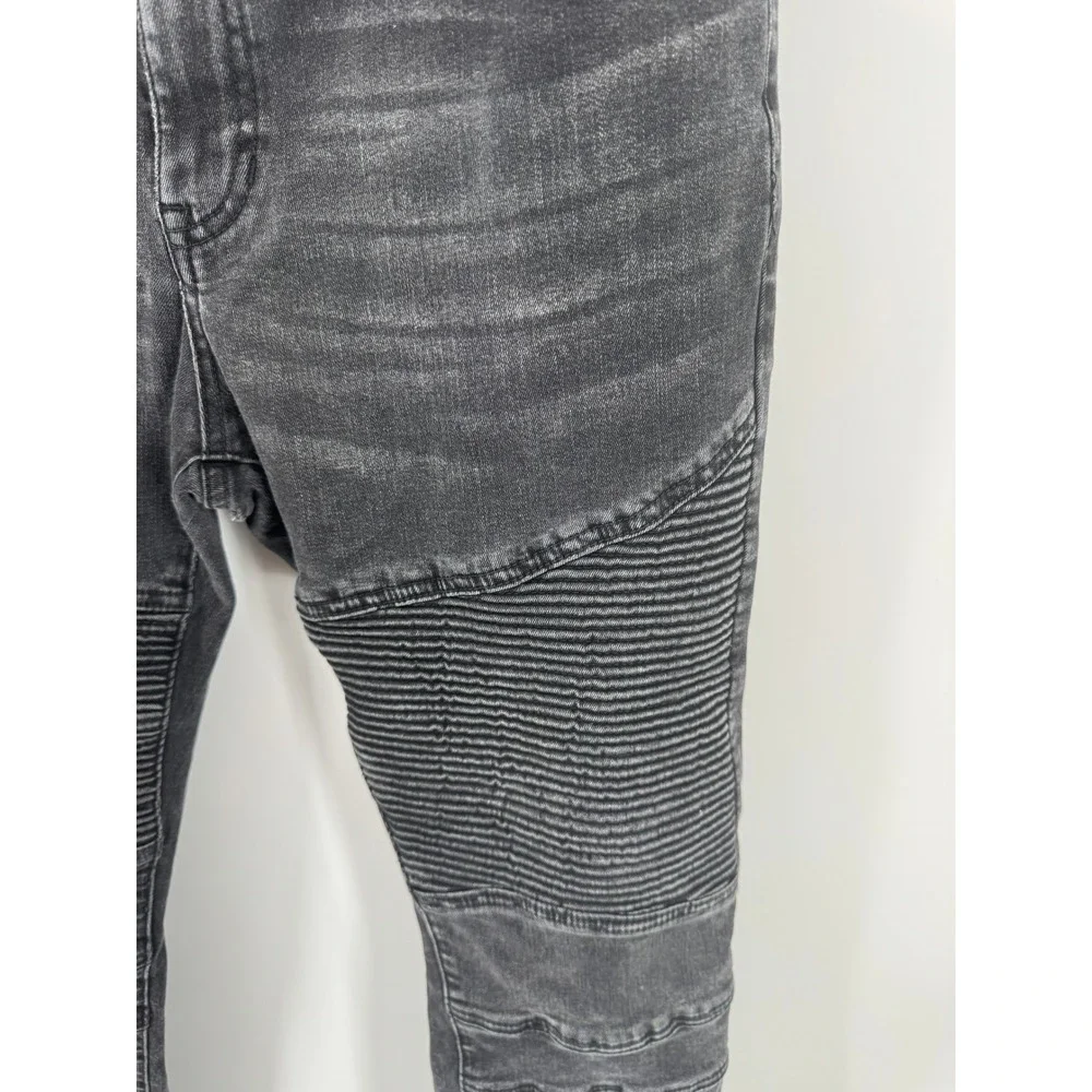 Guess Mens Moto Jeans Washed Black Gray Slim Fit Ribbed Panel Denim 34x32